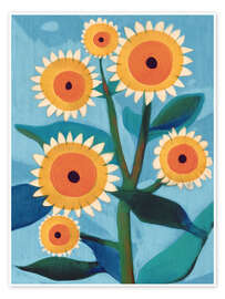 Wall art print Sunflower Study in Sunny Yellow and Burnt Orange - Branka Kodžoman