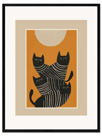 Gerahmter Kunstdruck Abstrakte schwarze Katzen
