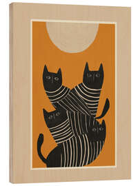 Holzbild Abstrakte schwarze Katzen