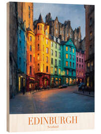 Holzbild Edinburgh Retro Reisekunst