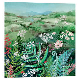 Acrylglasbild Farne und Wiesenkerbel Wildblumen Landschaft - Verbrugge Watercolor