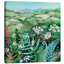 Leinwandbild Farne und Wiesenkerbel Wildblumen Landschaft - Verbrugge Watercolor