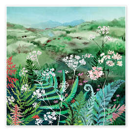 Taulu Ferns and Cow Parsley wild flowers landscape - Verbrugge Watercolor