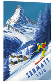 Stampa su vetro acrilico Zermatt 1930 - Vintage Ski
