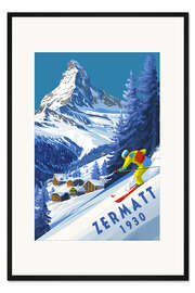 Gerahmter Kunstdruck Zermatt 1930 - Vintage Ski