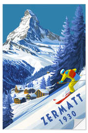 Wandsticker Zermatt 1930 - Vintage Ski