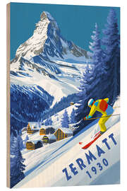 Hout print Zermatt 1930 - Vintage Ski