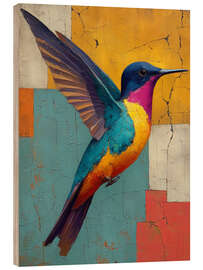 Holzbild Kolibri im Flug - Abstrakte Farbkomposition