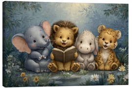 Leinwandbild Waldfreunde teilen gemeinsam ein Märchenbuch - Thomas Klee