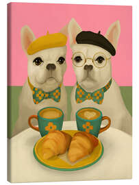 Leinwandbild Französische Bulldoggen beim Frühstück