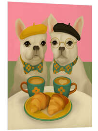 Hartschaumbild Französische Bulldoggen beim Frühstück