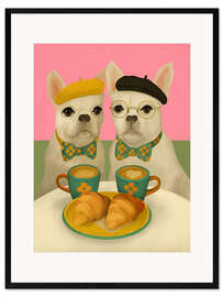 Gerahmter Kunstdruck Französische Bulldoggen beim Frühstück