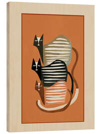 Holzbild Gestapelte abstrakte Katzen