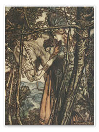 Wall art print Brunnhilde Leads Her Horse Down the Path to the Cave, 1910 - Arthur Rackham