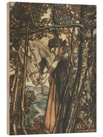 Holzbild Brunhilde führt ihr Pferd den Weg zur Höhle hinunter, 1910