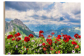 Holzbild Blick vom Breitenberg bei Pfronten in die Alpen - Rico Ködder