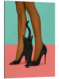 Alubild Frau in High Heels mit schwarzer Katze