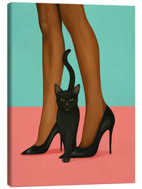 Leinwandbild Frau in High Heels mit schwarzer Katze - Branka Kodžoman