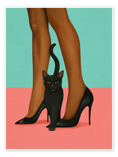 Poster Frau in High Heels mit schwarzer Katze