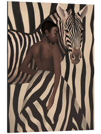 Alubild Frau und Zebra in kräftigen Streifen - Branka Kodžoman
