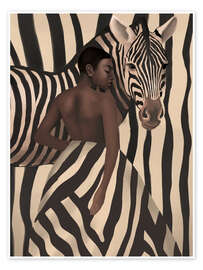 Wandbild Frau und Zebra in kräftigen Streifen - Branka Kodžoman