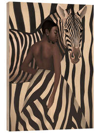 Holzbild Frau und Zebra in kräftigen Streifen - Branka Kodžoman