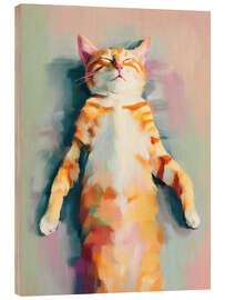 Holzbild Schlafendes orangefarbenes Kätzchen