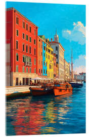 Acrylglasbild Farbenfrohe Häuserzeile am italienischen Kanal - Thomas Klee