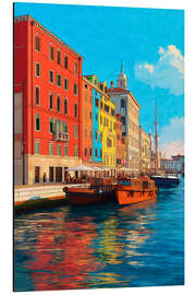 Tableau en aluminium Colorful row of houses on the Italian canal - Thomas Klee