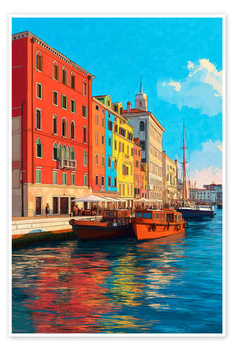 Poster Colorful row of houses on the Italian canal