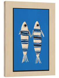 Holzbild Minimaler Fisch auf Blau