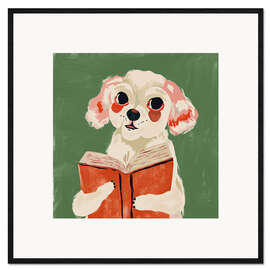 Gerahmter Kunstdruck Bücherwurm-Welpe