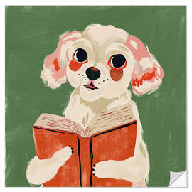 Wandsticker Bücherwurm-Welpe