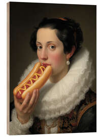 Holzbild Hot Dog Herzogin - Barock Fast Food