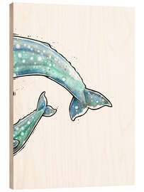 Holzbild Grauwal mit Kalb II - Stephanie W.