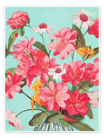 Tableau Azalea and Wildflower Bouquet on Teal - Branka Kodžoman
