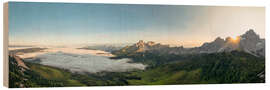 Holzbild Gosaukamm in den Alpen bei Sonnenaufgang - Dieter Meyrl