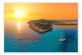 Wandbild Segelboot bei Sonnenuntergang in Griechenland - pixelliebe