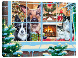 Leinwandbild Die Haustiere warten auf den Santa Claus