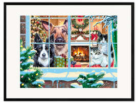 Gerahmter Kunstdruck Die Haustiere warten auf den Santa Claus