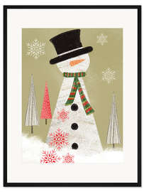 Gerahmter Kunstdruck Schneemann mit Hut