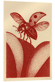 Tableau en verre acrylique Ladybug Landing on Leaf Pointillist - Gradient Grooves