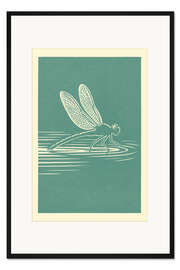 Gerahmter Kunstdruck Libelle, die über Wasser gleitet