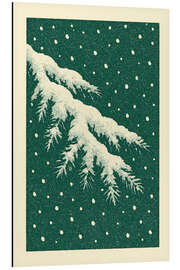 Tableau en aluminium Snow-covered evergreen branch - Gradient Grooves