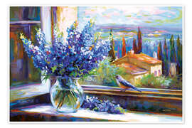 Poster Bluebonnets mit Blick auf die Landschaft