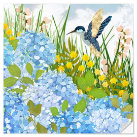 Wandsticker Kolibri im Sommergarten