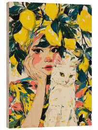 Holzbild Sommerportrait mit Katze