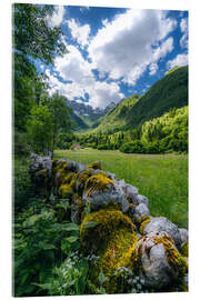 Acrylglasbild Mossige Steinmauer im Tal der grünen Berge - Stefan Becker