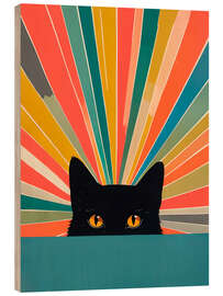 Holzbild Retro-Schwarze Katze