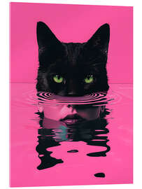 Acrylglasbild Katzenfrau in rosa Wasser - nobelart